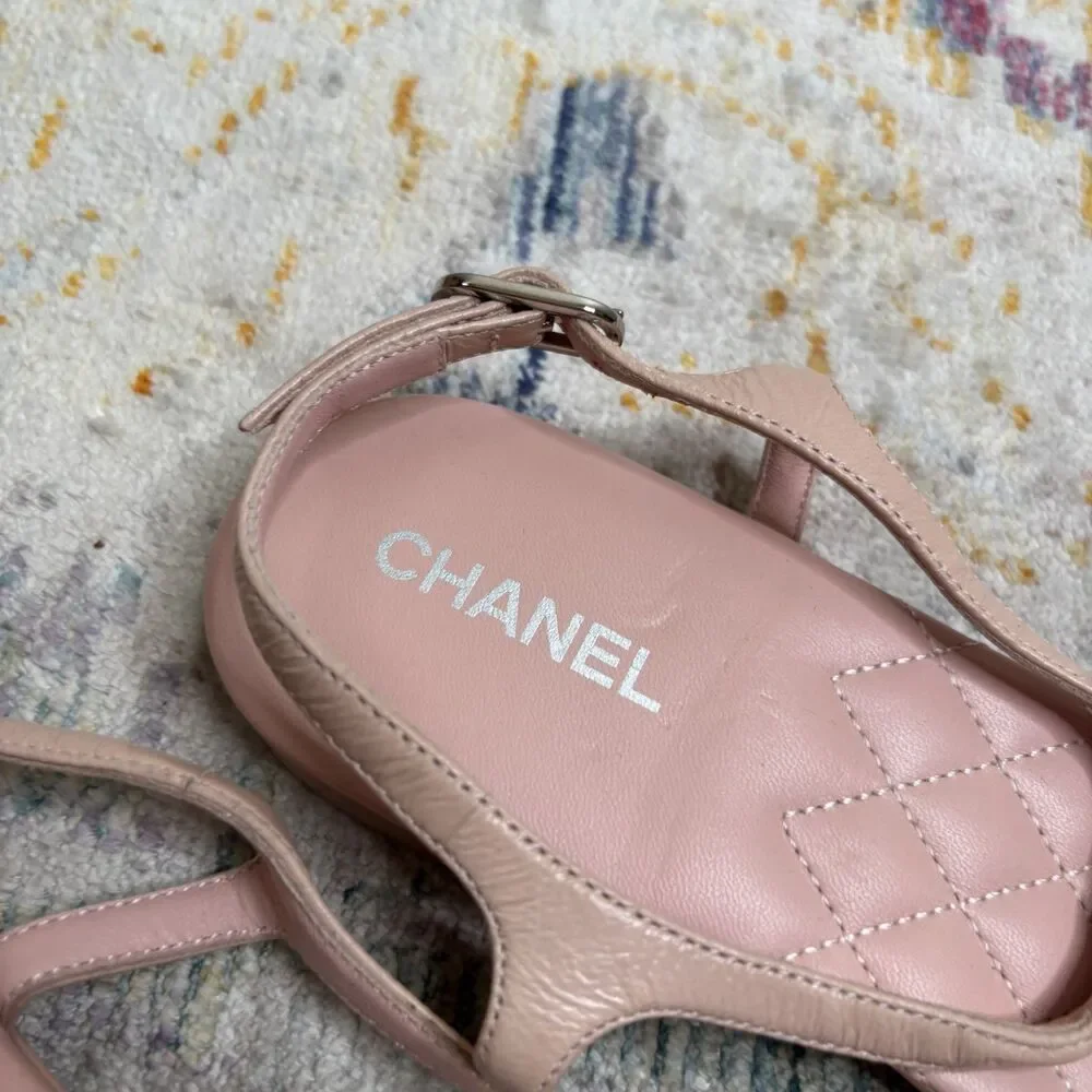 Chanel Quilted T Strap CC Sandals Pink